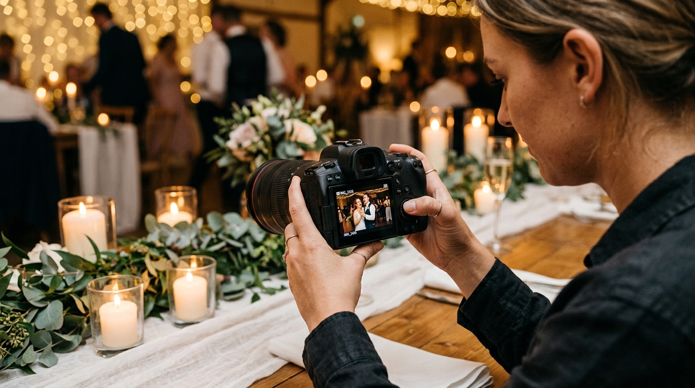 Wedding photographer at reception